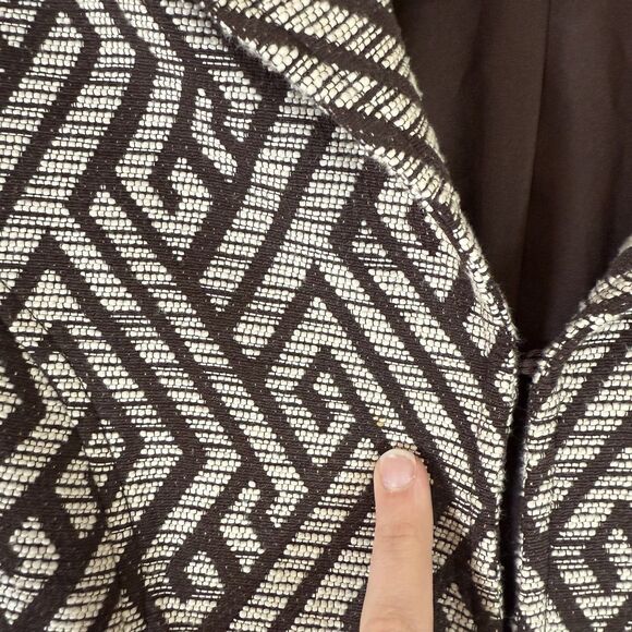 Chico's Blazer Jacket Women's 8 Brown Textured Woven Hook Eye Collared Long Slv - Picture 9 of 12